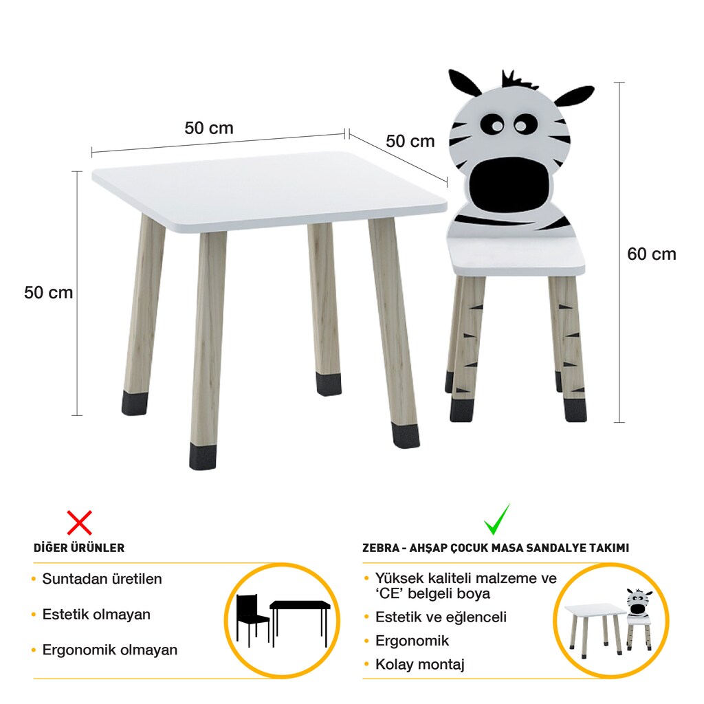 ahşap zebra temalı masa sandalye etkinlik çalışma masası - 2