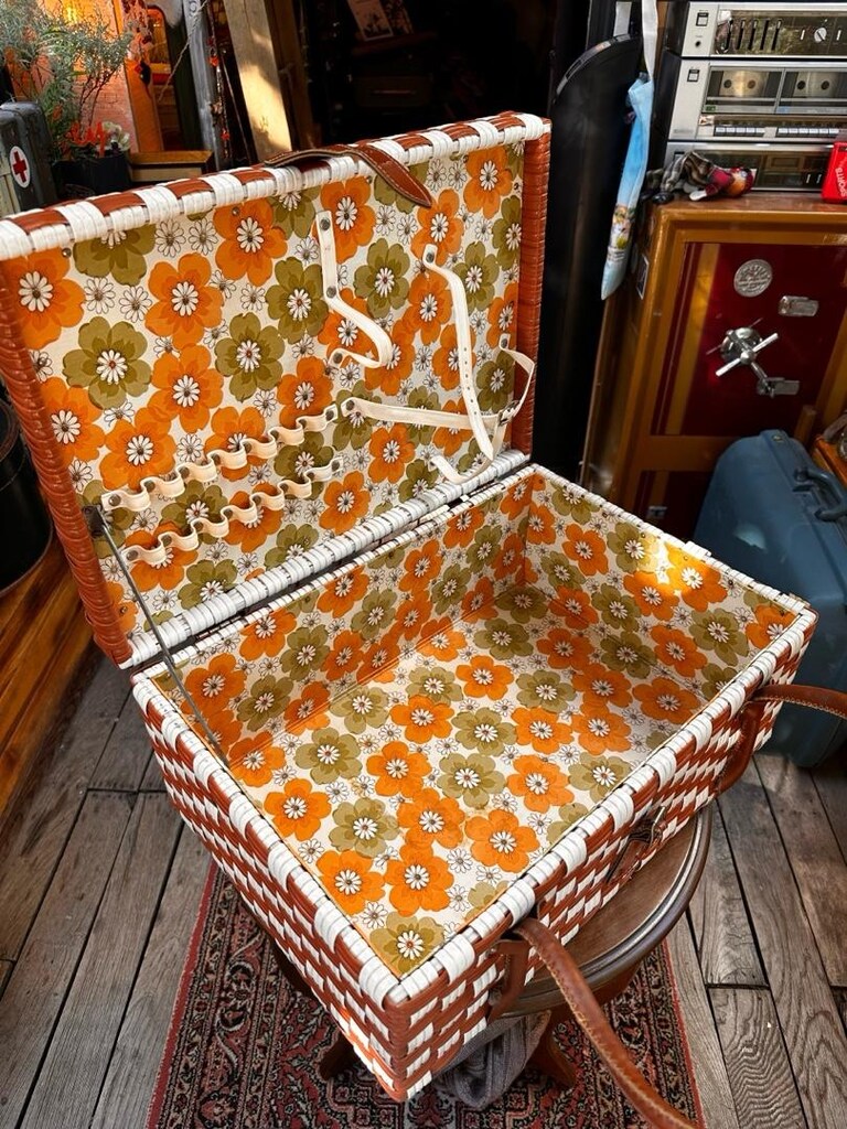 Retro Vintage Örgü Piknik Çantası / Ahşap Sandık - 4