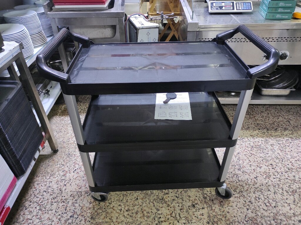 Servis arabası plastik 3 katlı - tabak tepsi taşıma arabası - 4