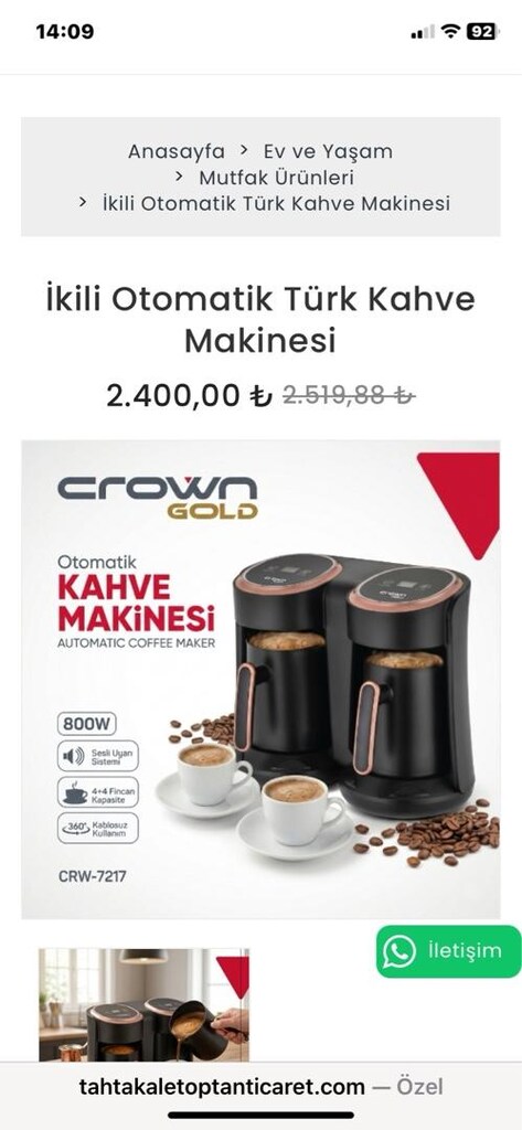 crown kahve makinesi çift cezveli 8 bardak sıfır kutulu türk - 3