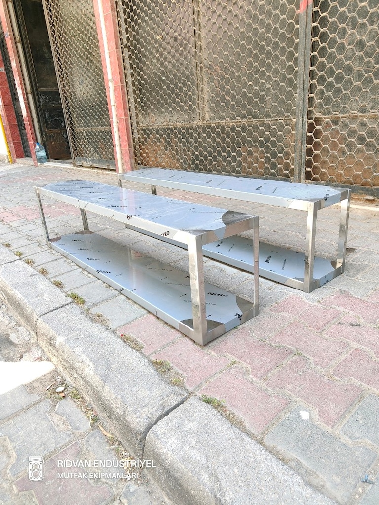iki katlı duvar rafı krom duvar raf endüstriyel hazır mutfak krom raf - 3