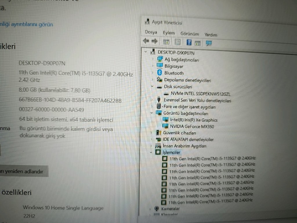 ekran kartlı i5 11. Nesil / 8 GB RAM / 512 GB SSD / MX350 Ekran Kartı - 7