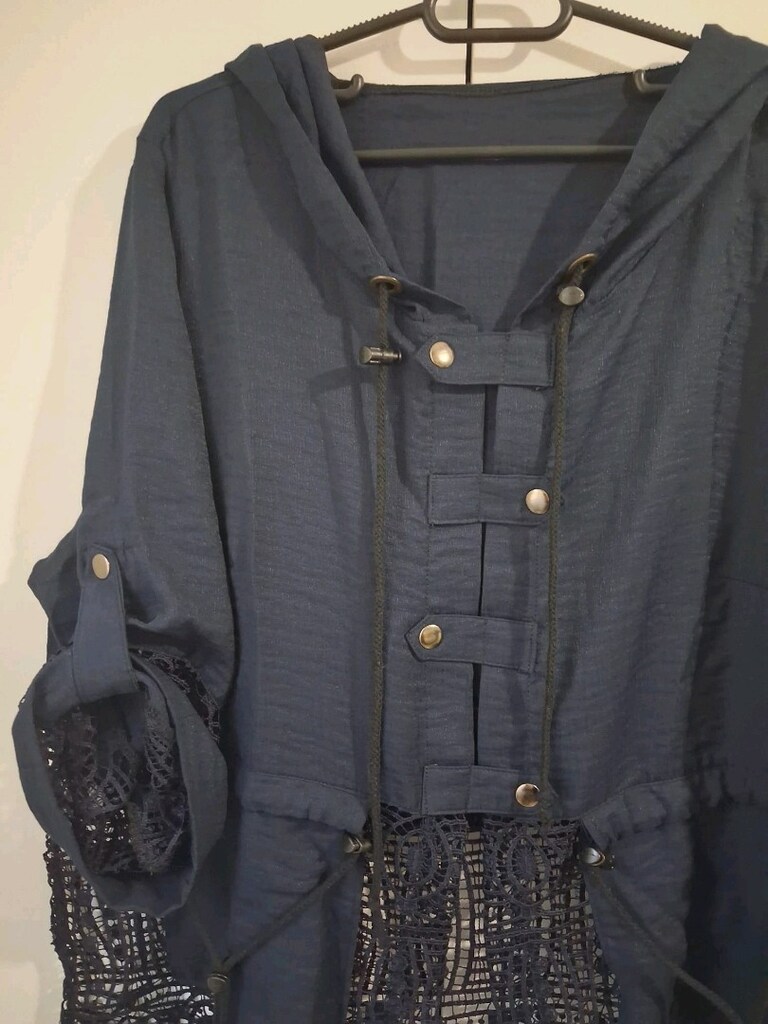 XL-2XL Lacivert Kapüşonlu Desenli Bohem Kadın Tunik - 5