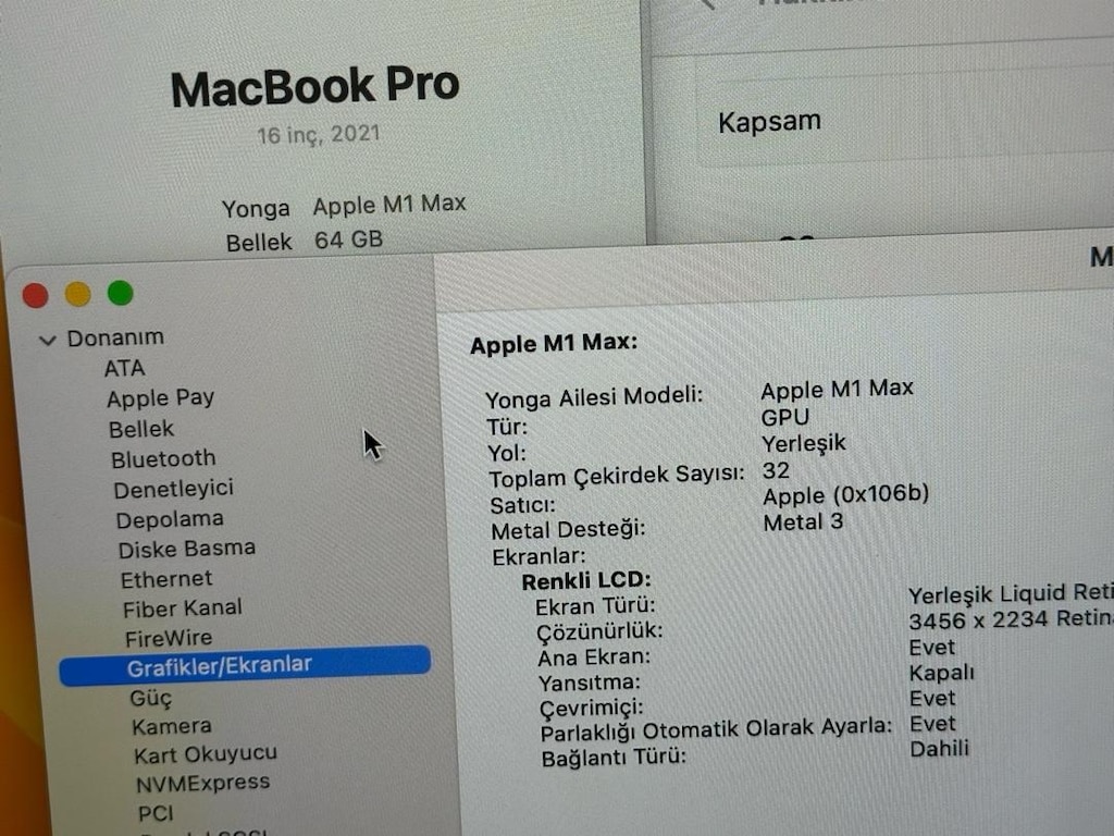Macbook pro Özel sipariş M1 max pro çip 64 gb ram 1 tb ssd 32gpu grfik - 2