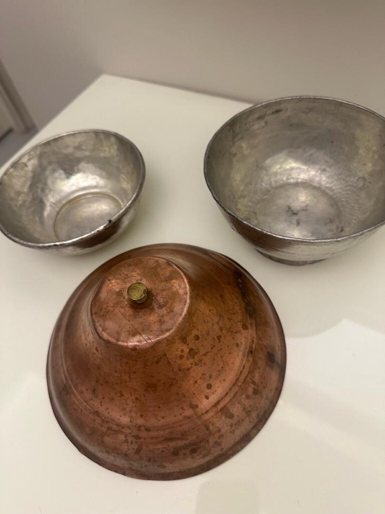 Antika vintege bakırlar 2 kase 14 cm 13 cm 1 kapak 18 cm - 2