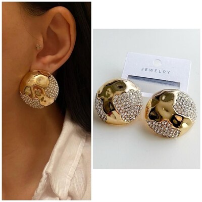 Meyfar model büyük gold patchwork küpe