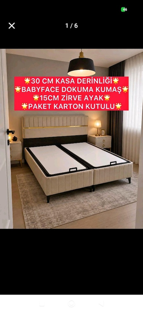 krem çift kişilik baza yatak - 12
