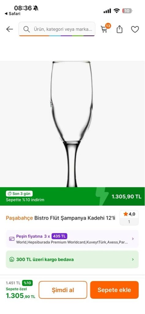 TAŞINIYORUZ!!! Paşabahçe 12'li Şampanya Kadeh / Bardak Seti - 6