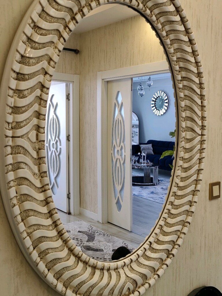 dekoratif oval büyük boy duvar ve salon aynası - 6