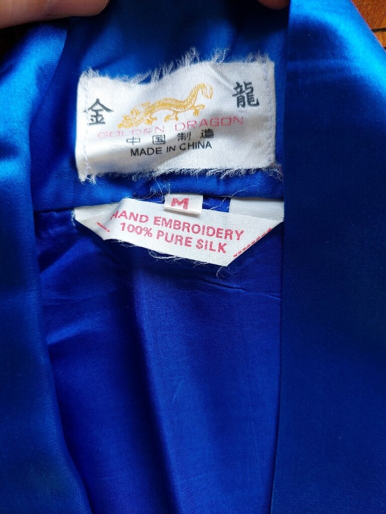 Orijinal Vintage %100 Saf İpek El İşlemeli Mavi Kimono - 3
