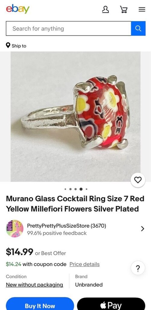 Vintage Murano Cam El İşçiliği Yüzük - 2