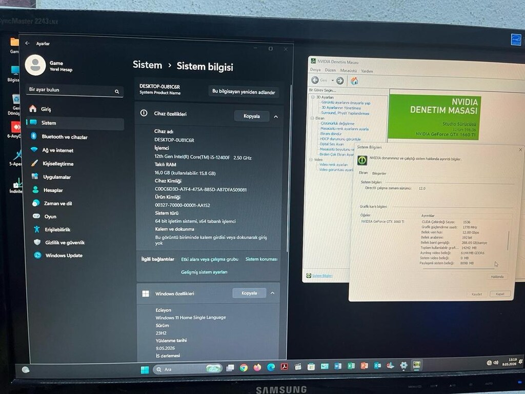Sıfır Oyun Canvarı temiz i5 12400f 16 gb GTx 1660ti 6 gb 192bit - 5