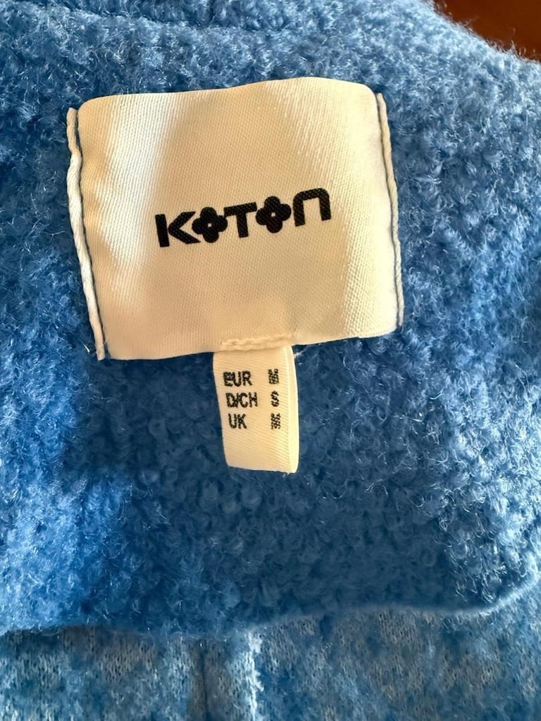 Koton yün karışımlı mavi uzun hırka kaban -dar kalıp - 3