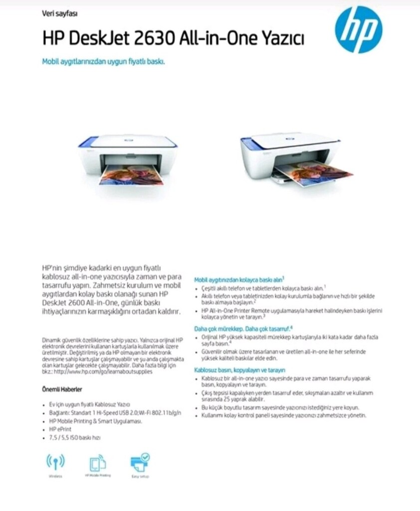 HP Deskjet 2630 Renkli Yazıcı - 6
