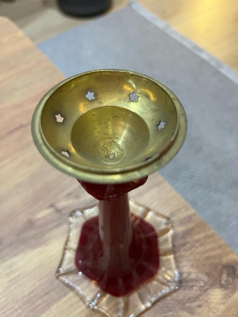 murano bordo cam tarzı pirinç şamdan - 7