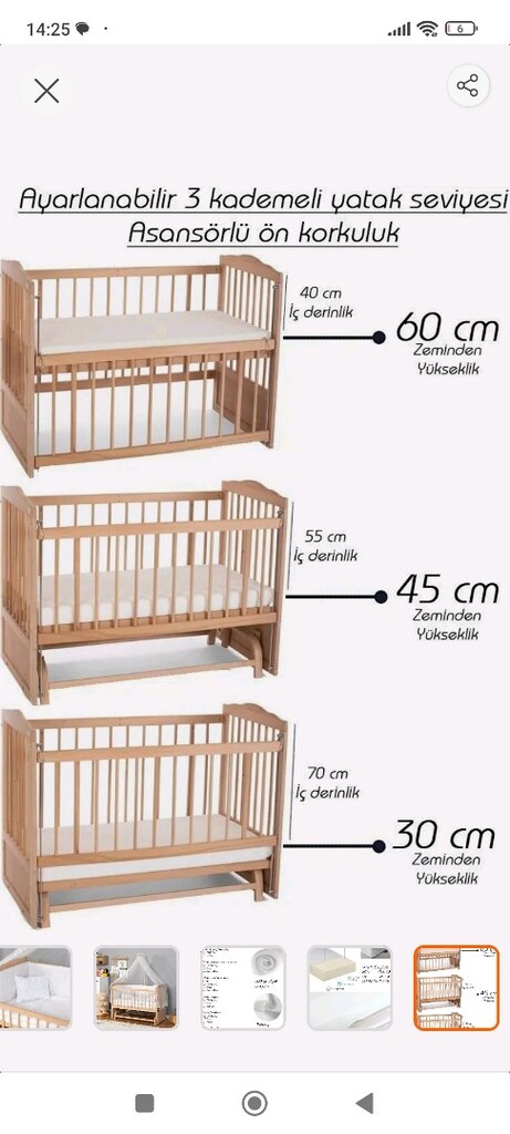 Ahşap Organik Beşik Anne Yanı Üç Kademeli - 5