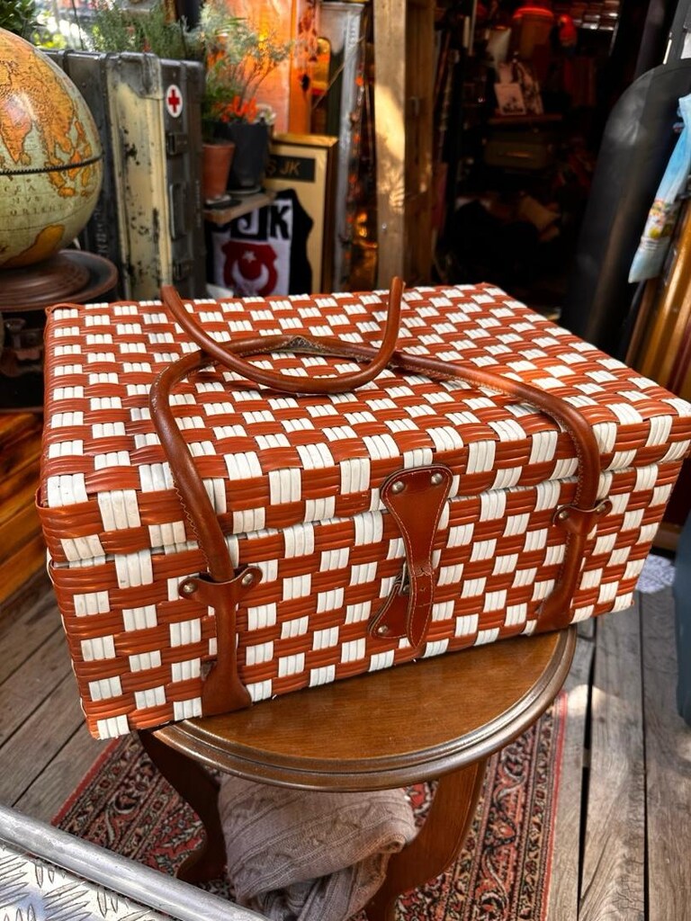 Retro Vintage Örgü Piknik Çantası / Ahşap Sandık - 3