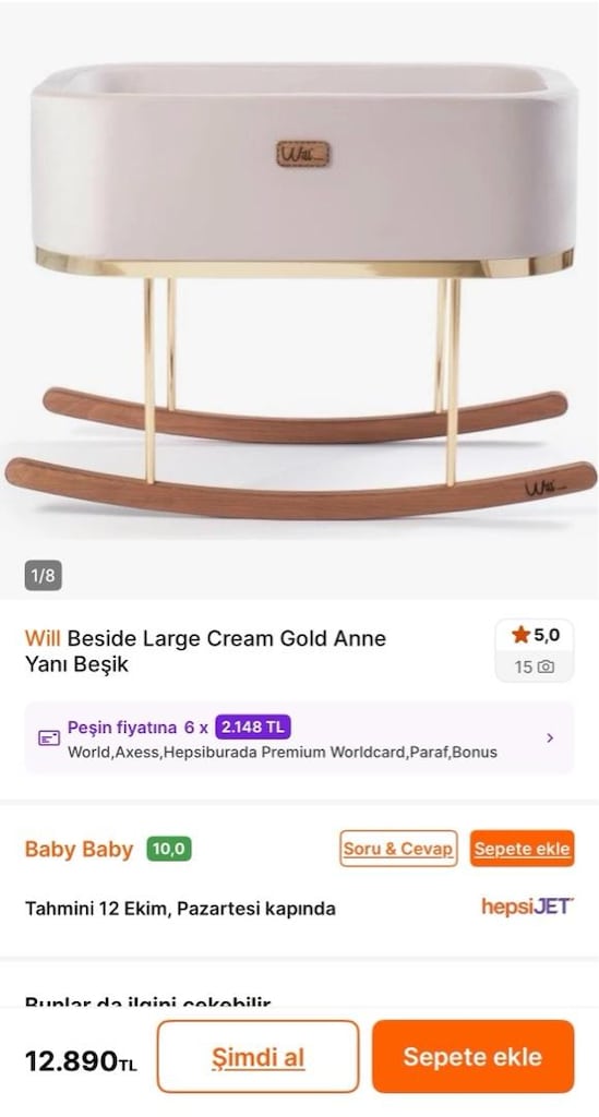 Will Beside Large Cream Gold Beşik - 8