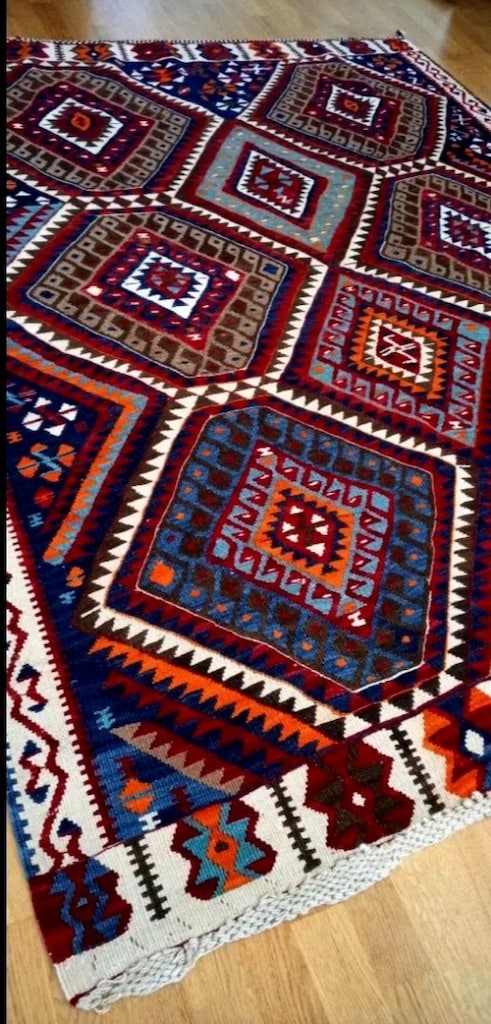 Antika Van El Yapımı dokuma yün kilim - 13