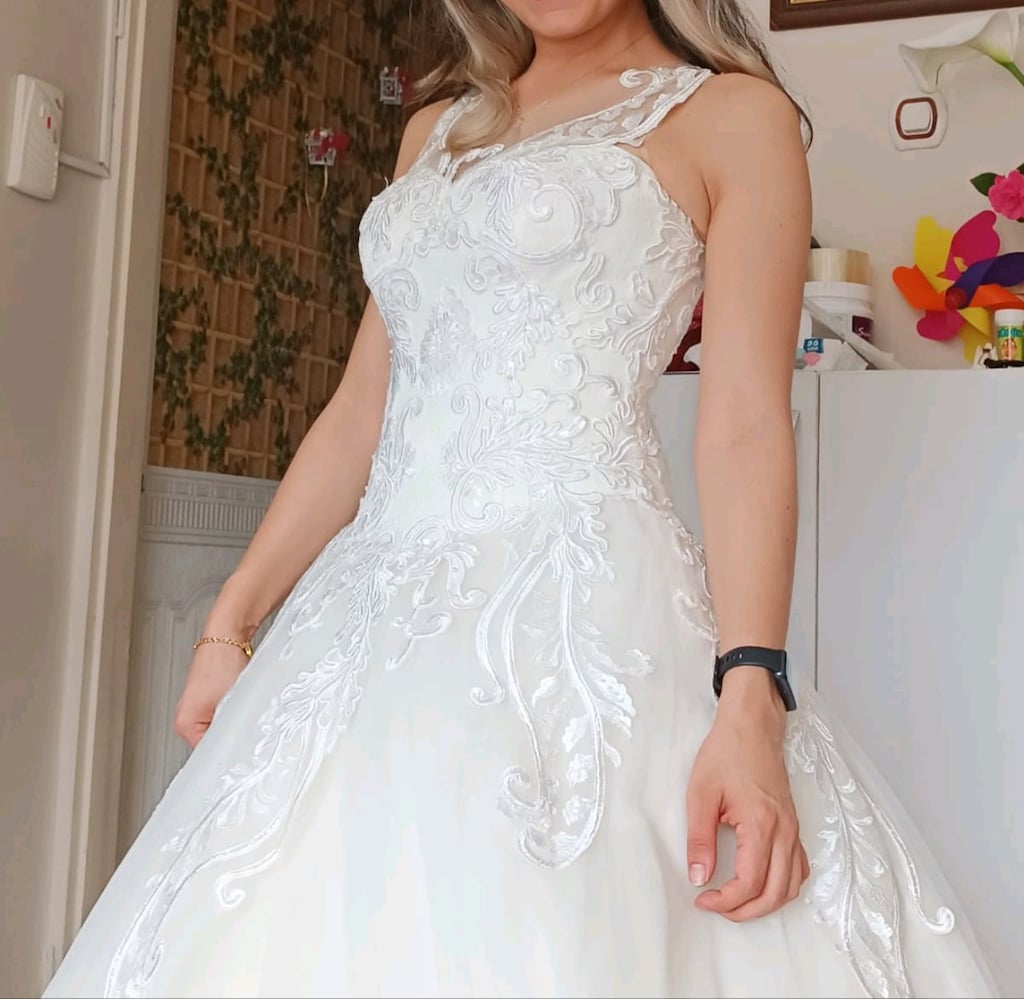 Beyaz Fransız Dantelli Gelinlik - 7
