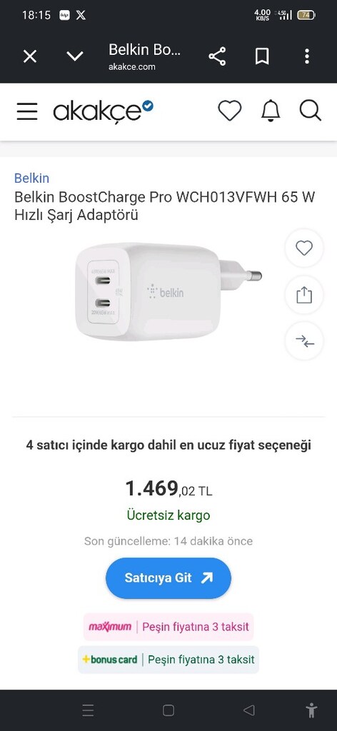 Belkin BoostCharge Pro WCH013VFWH 65 W Hızlı Şarj Adaptörü - 2
