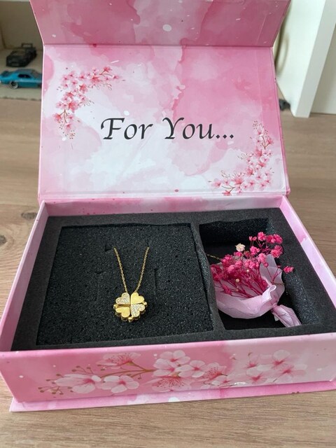 925 ayar gümüş mıknatıslı ayrılabilir gold yonca kolye