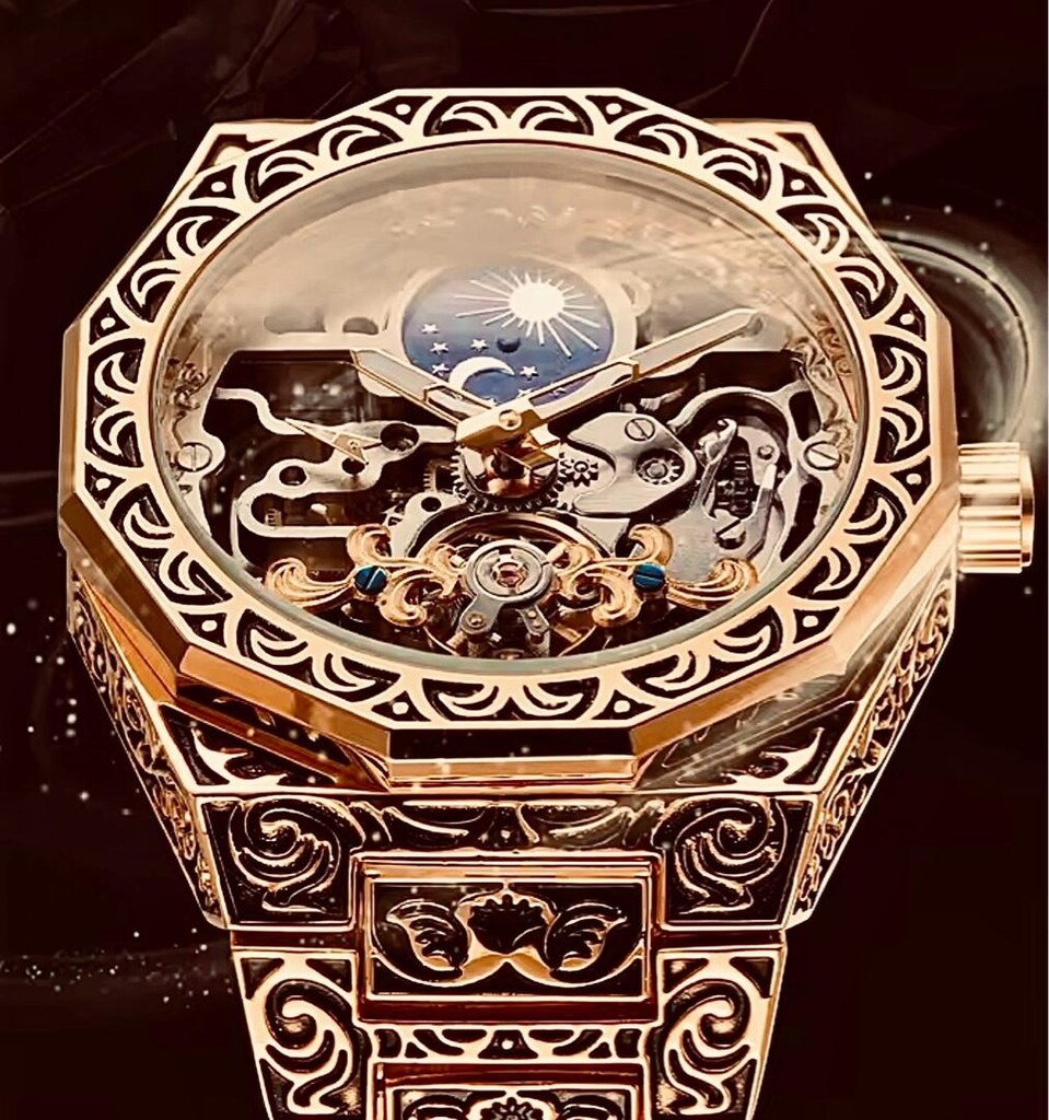 ‼SIFIR/İTHAL,18K Altın Kaplı,Tam Otomatik,Üst Kalite Lüx Retro Saat - 4