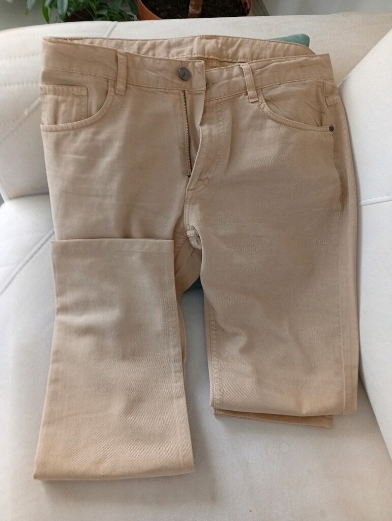 Bej rengi, erkek keten pantolan. Beden, 32. M beden. Sıfır bir üründür - 6