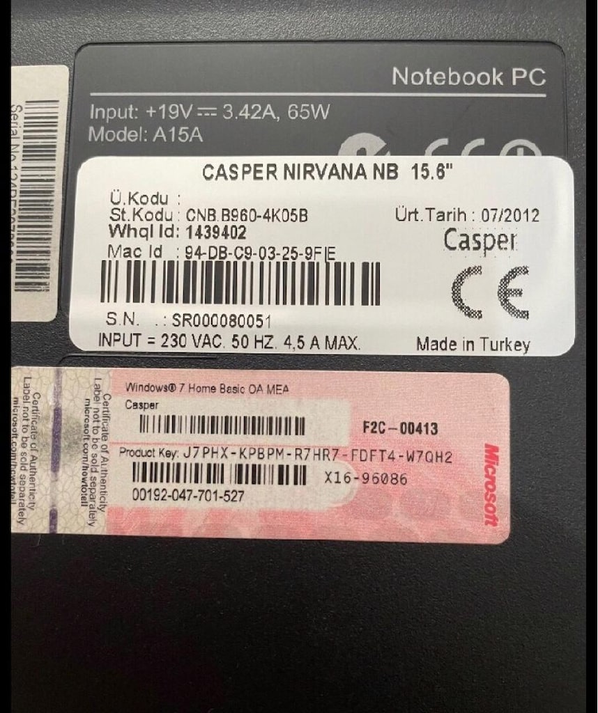 Casper Nirvana A15 notebook laptop. (sahibinden orjinal ) 4k son fiyat - 4