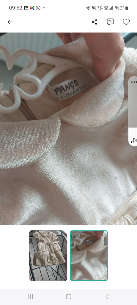 PANÇO Yakalı Kadife/Peluş Kız Bebek Elbisesi - 2