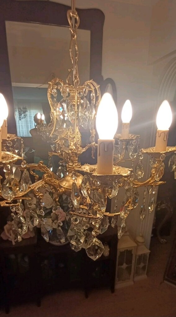 ANTİKA PİRİNÇ AVİZE KRISTAL TAŞLİ HATASIZ - 2