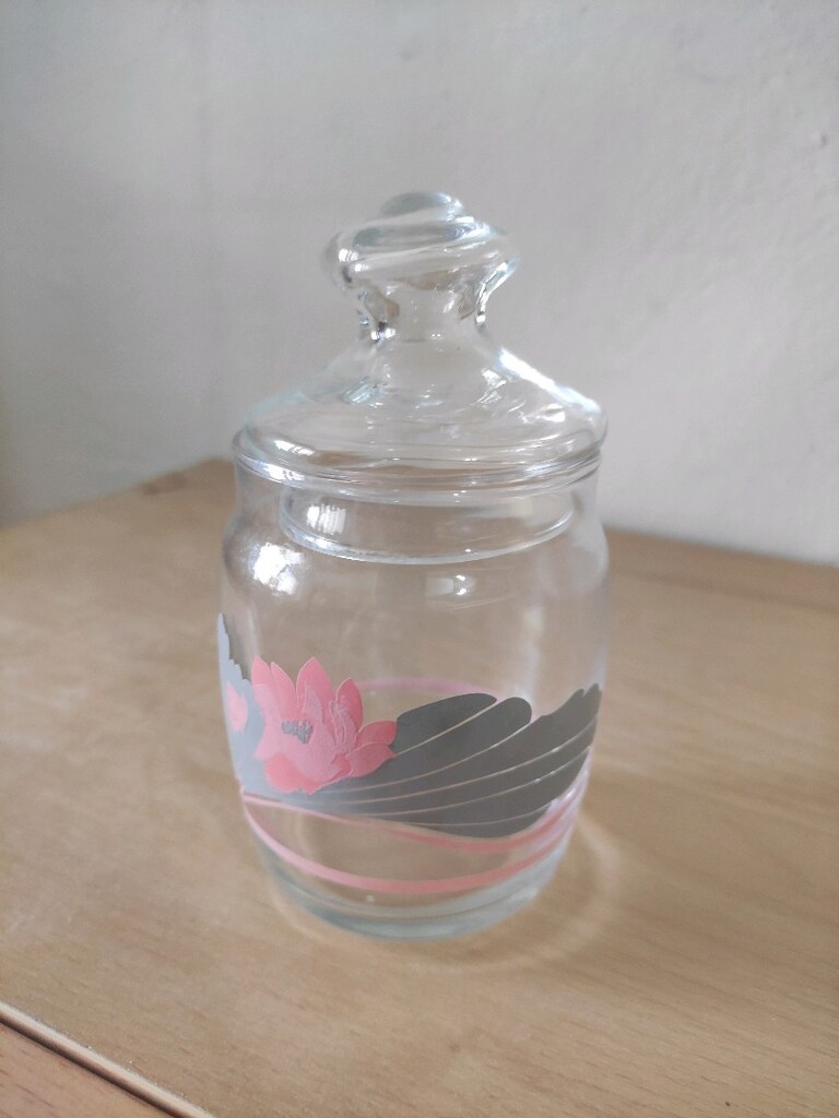 Vintage Paşabahçe Pembe Çiçek Desenli Cam Kapaklı Kavanoz Seti (6 Adet - 2