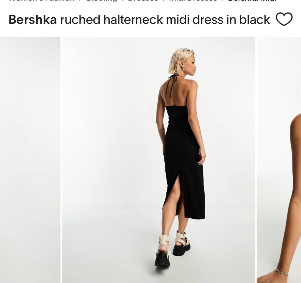 BERSHKA siyah elbise midi ipli halter yaka - 3