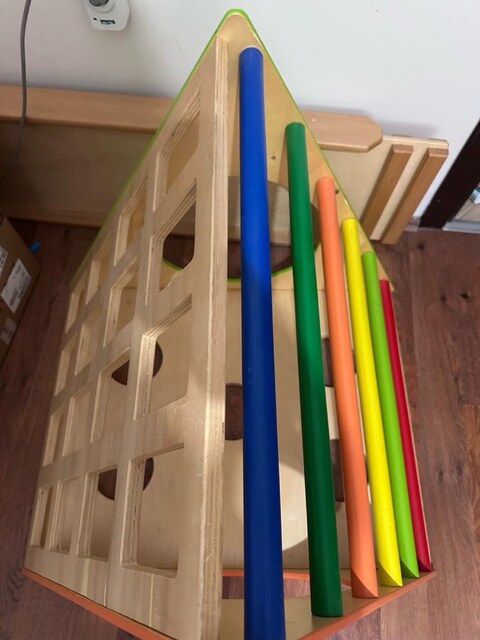 woodnjoy ahşap üçgen pikler ve geometrik rampa kaydırak seti 2 li