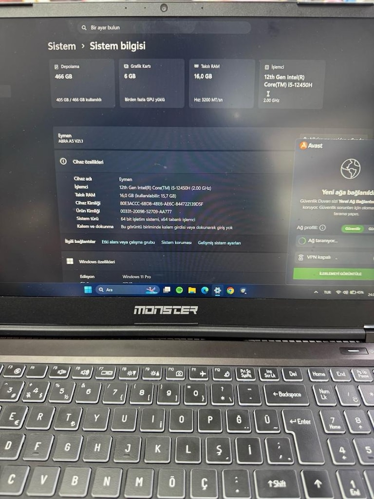 MONSTER GAMİNG i5 12.NESİL LAPTOP 3050Ekran Kartı 16Ram 512GB SSD - 2