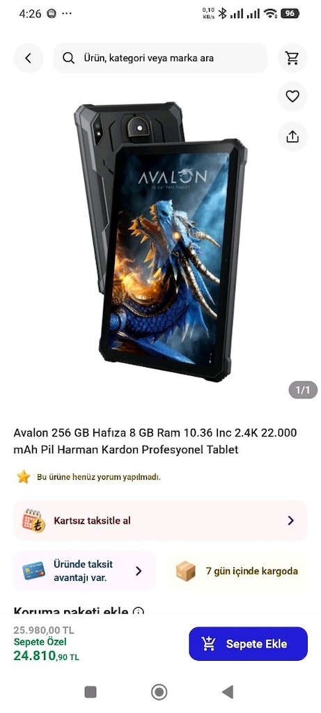 Vorcom Avalon 256 GB Hafıza 8 GB Ram 10.36 Inc 2.4K 22.000 Mah tablet - 2