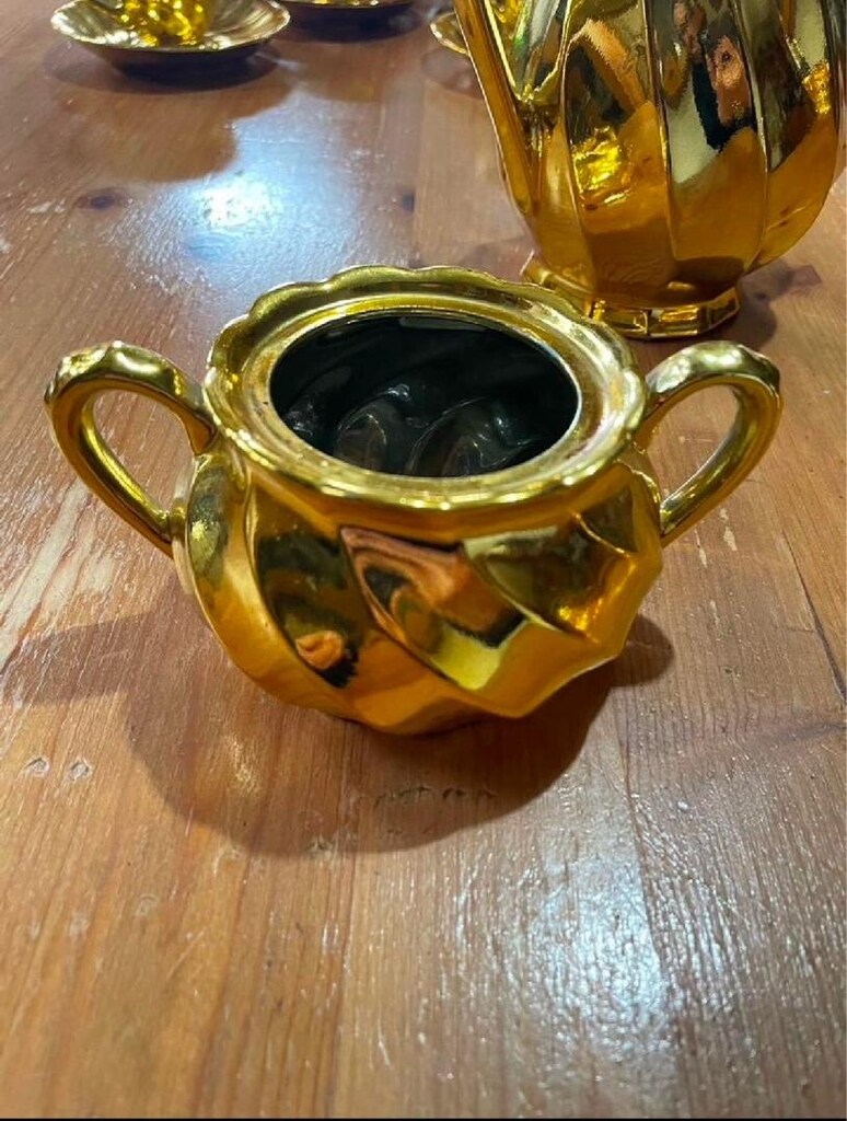 ALTIN YALDIZ KAPLAMA PORSELEN VINTAGE KAHVE TAKIMI - 4