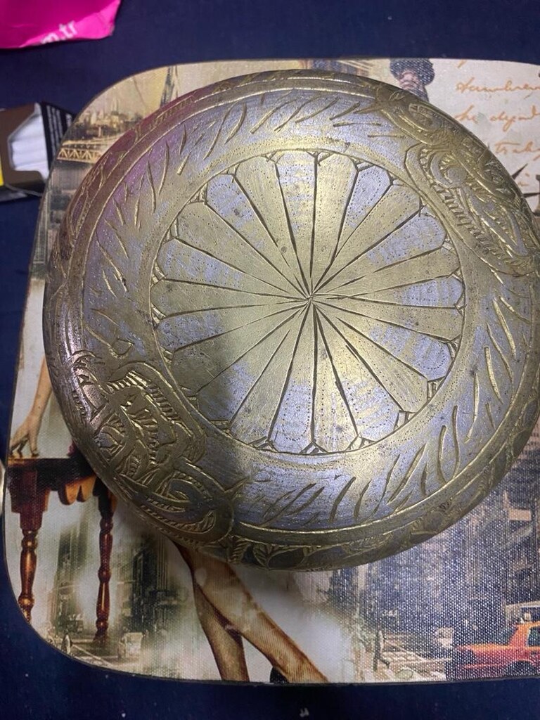Antika Erzincan Kalem İşi Bakır Kase - 3