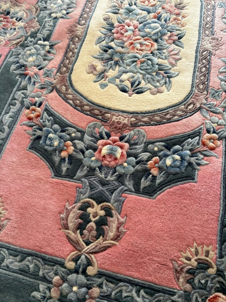 Orijinal El Dokuma Çin Halısı - Pembe/Yeşil Kabartmalı (151x251 cm) - 4