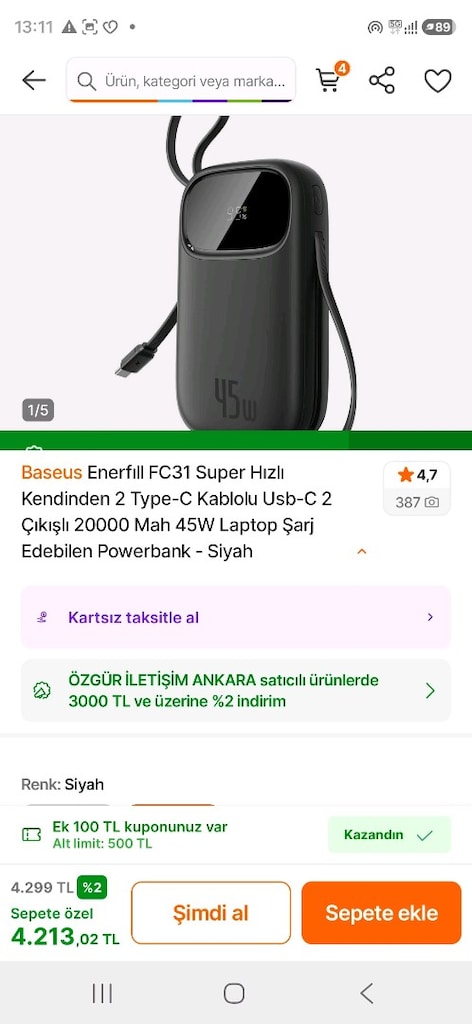 Kapalı kutu Baseus 20 Bin powerbank - 5