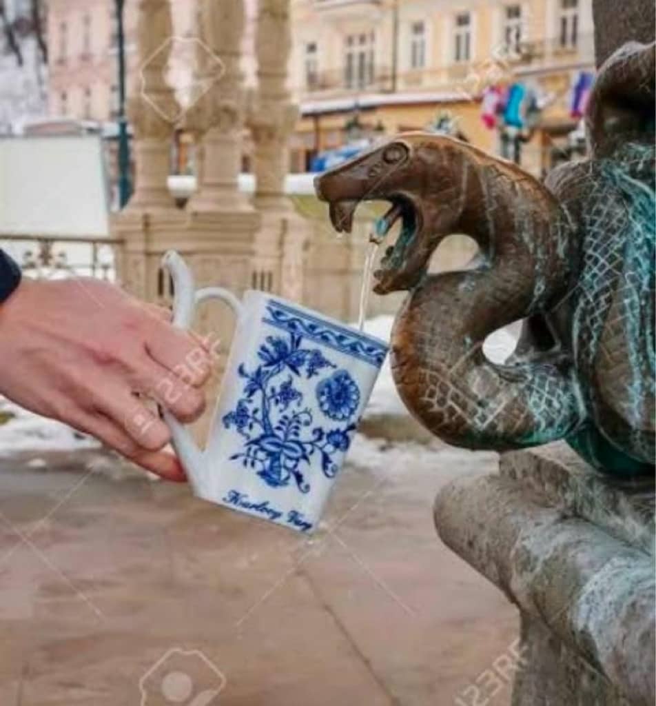 Çekoslavak Karlovy Vary Porselen Şifalı Su Bardağı & Sodalık - 8