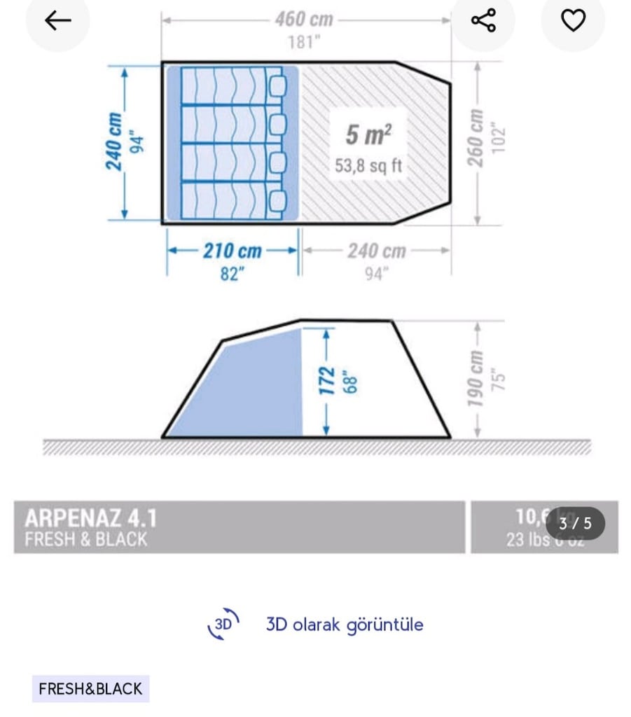 Arpenaz 4.1 F&b ekstrali çadır - 4