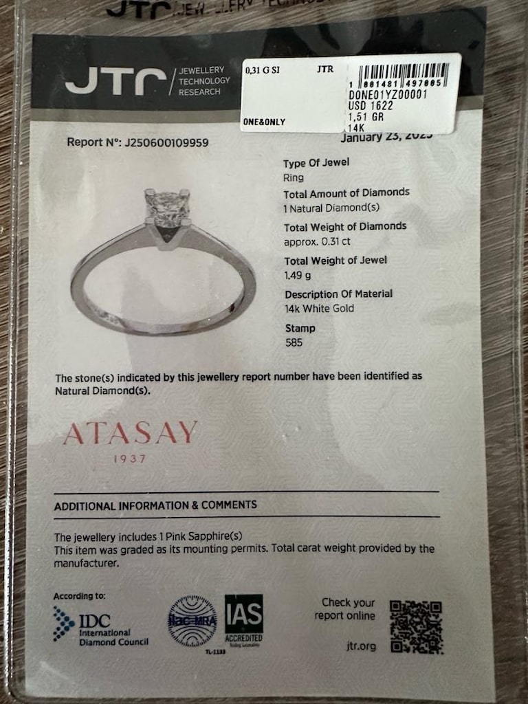 Atasay Pırlanta Tek taş yüzük 0.31 kt - 5
