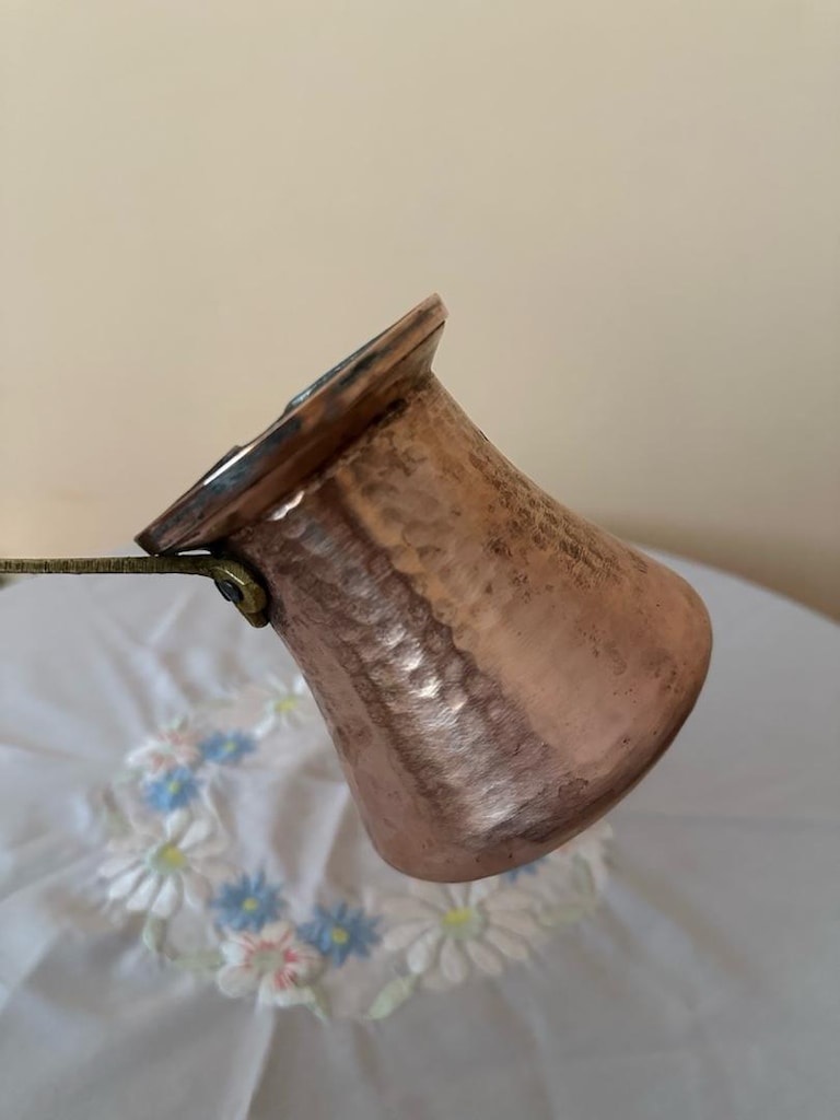3'lü Bakır Mutfak Seti – Bakır Cezve, Çift Kulplu Sahan ve Saplı Tava - 5