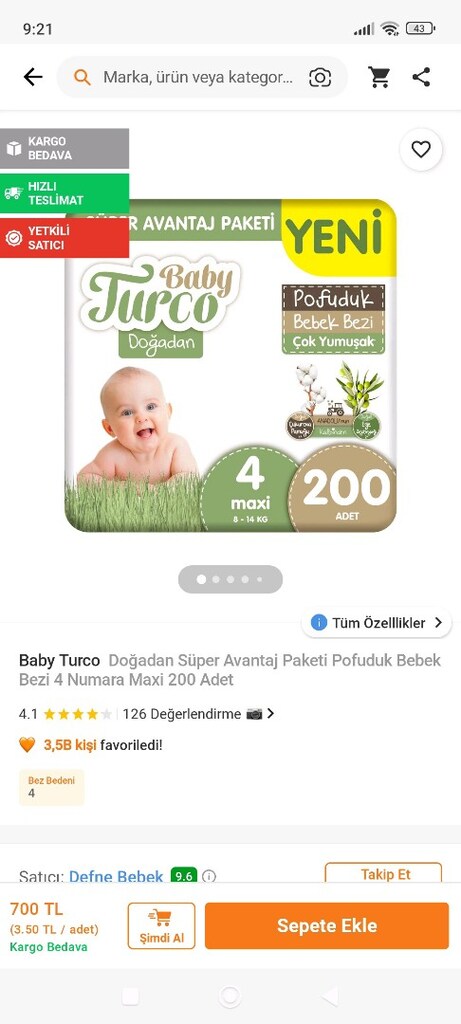 Baby turco 4 numara bebek bezi - 3
