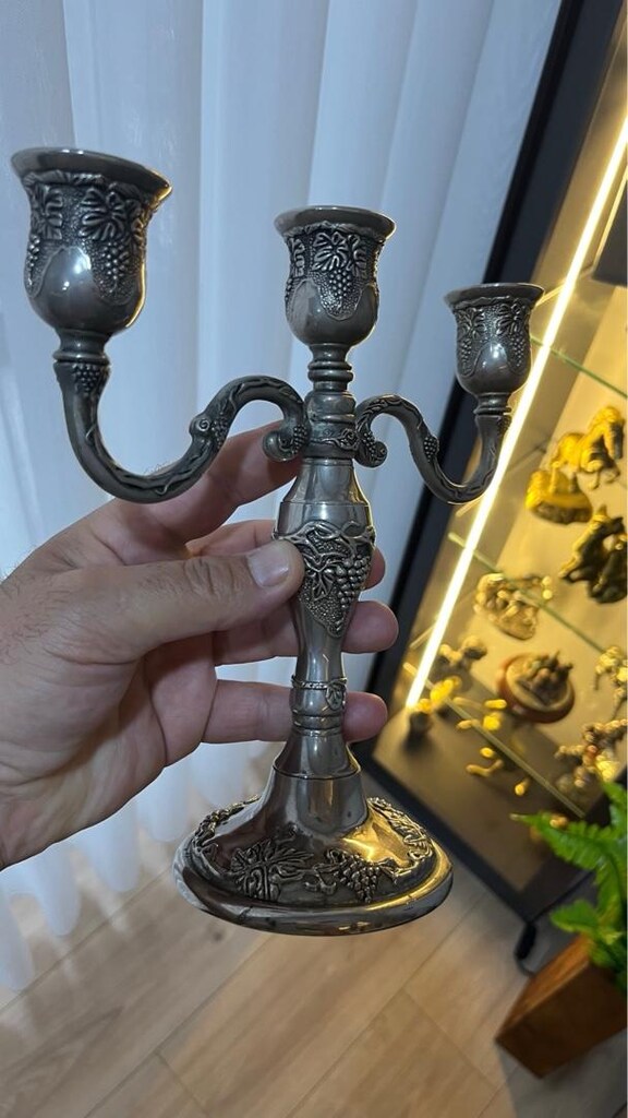 3 kollu gümüş kaplama şamdan - 5