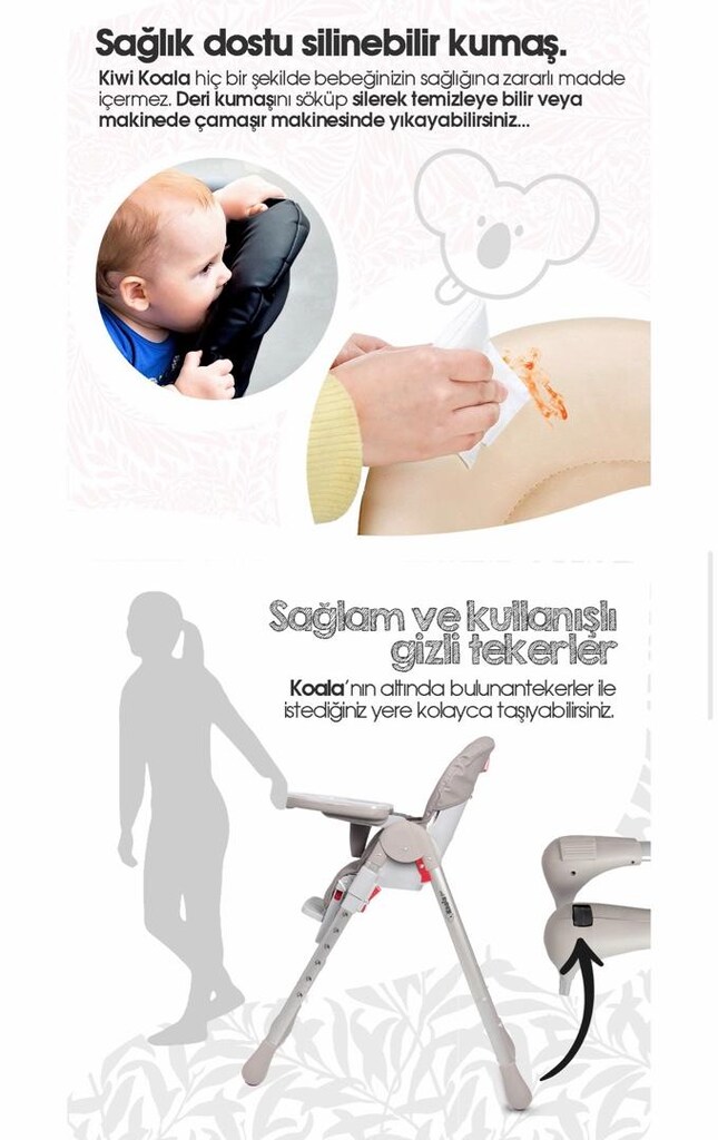 Mama sandalyesi (tekerlekli, kolay silinebilen) - 11
