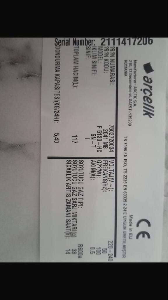 Derindondurucu MB 2041 Arçelik çekmece parçaları - 5