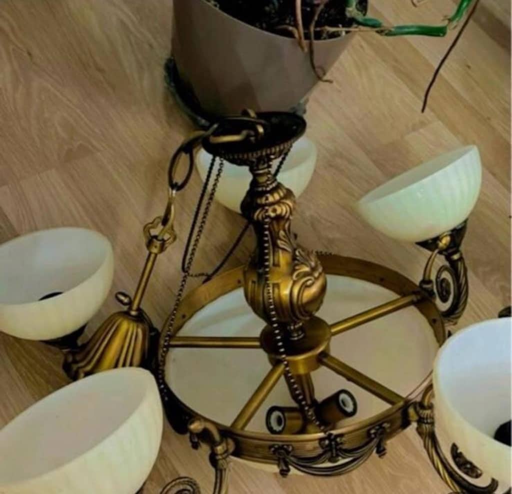 Vintage Ağır Pirinç Döküm Salon Avizeleri(2Adet Çanak+ 1Adet Kristal - 4