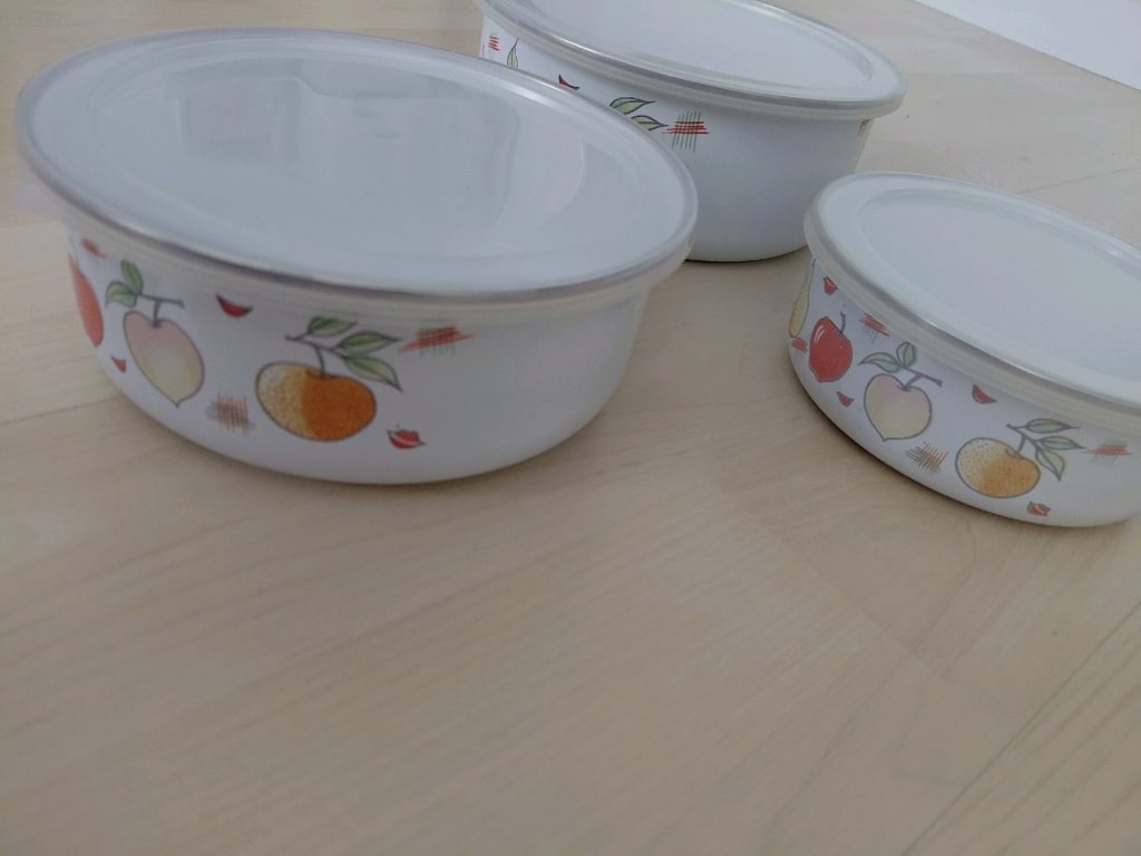 Nostaljik Vakum Kapaklı Emaye Saklama Kabı Seti - 14-16-18 cm (Çok Tem - 3